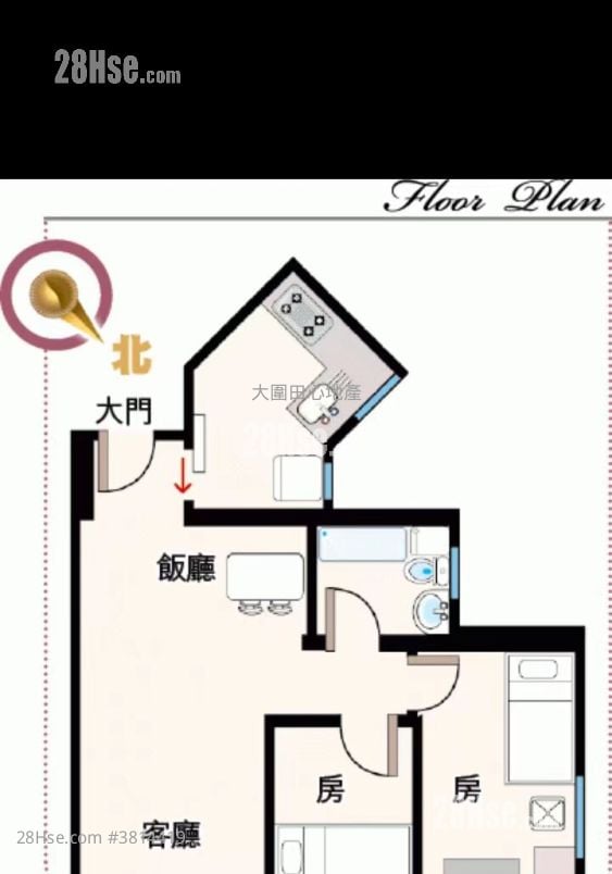 景田苑 租盘 2 房 , 1 浴室 431 平方尺