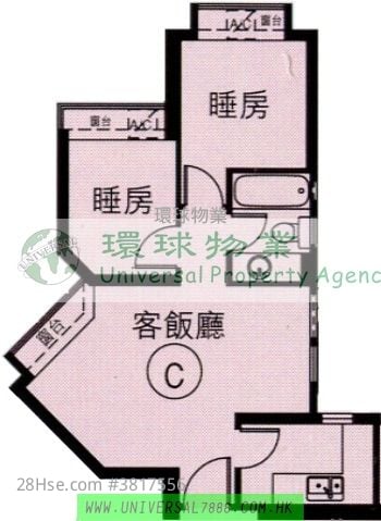 加惠臺 租盤 2 房 , 1 浴室 464 平方呎