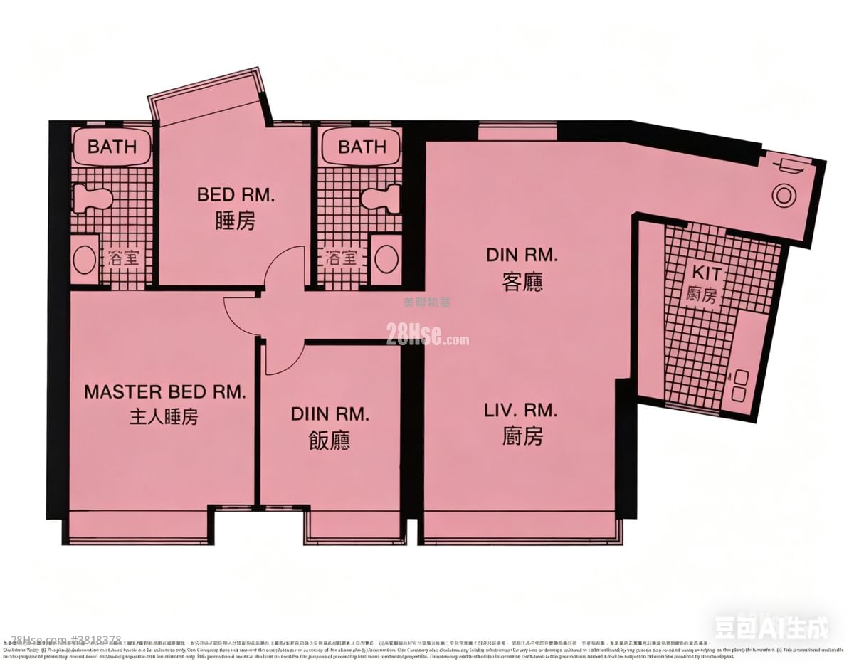 嘉兆台 售盘 3 房 , 2 浴室 1,014 平方尺