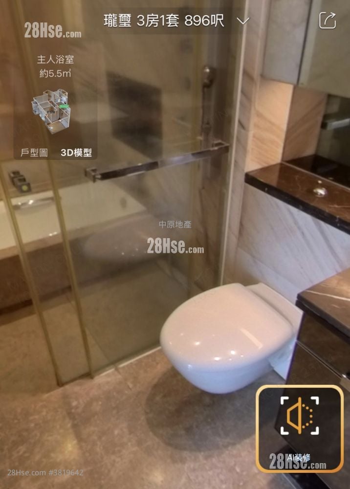 浴室: 珑玺 售盘 3 房 , 2 浴室 896 平方尺