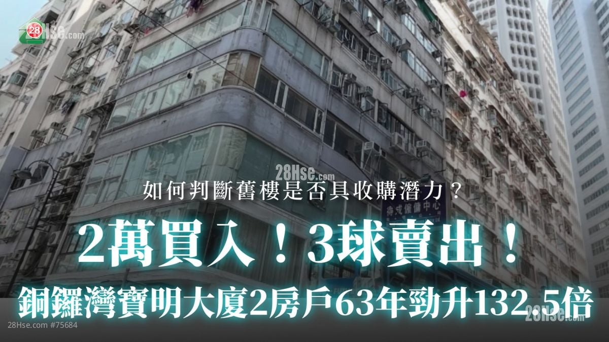 2万买入！3球卖出！ 铜锣湾宝明大厦2房户 63年劲升132.5倍！