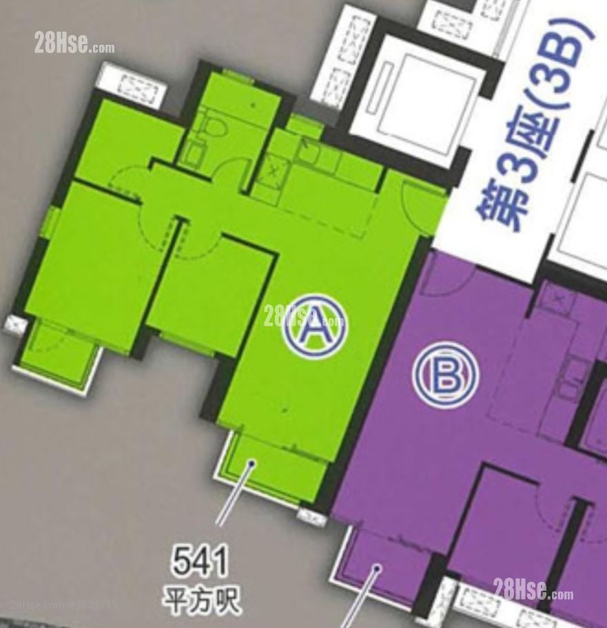 晉海II 租盤 2 房 , 1 浴室 541 平方呎