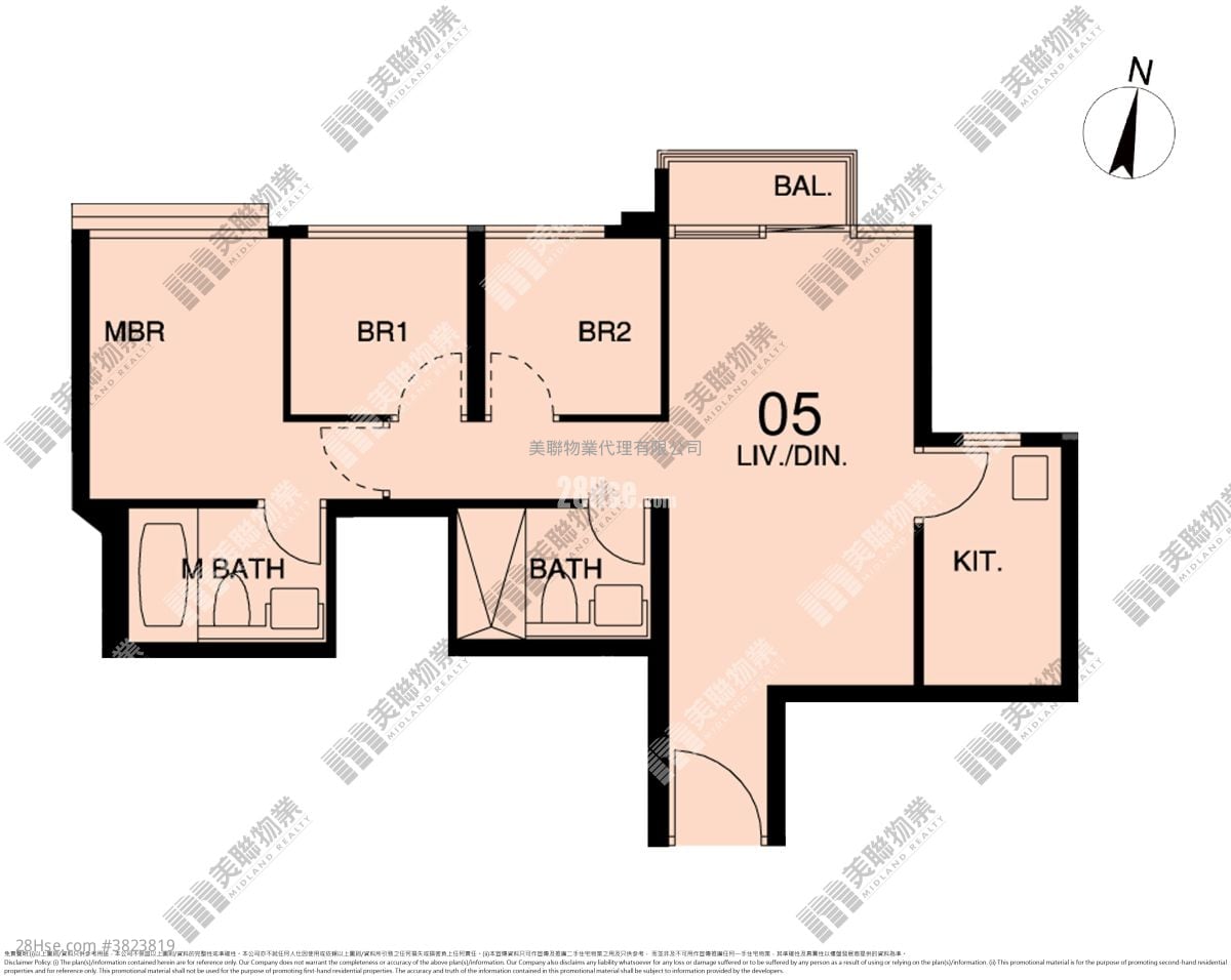 东环 售盘 3 房 , 2 浴室 639 平方尺