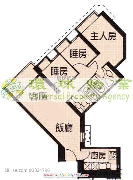 泓都 租盤 3 房 , 2 浴室 651 平方呎