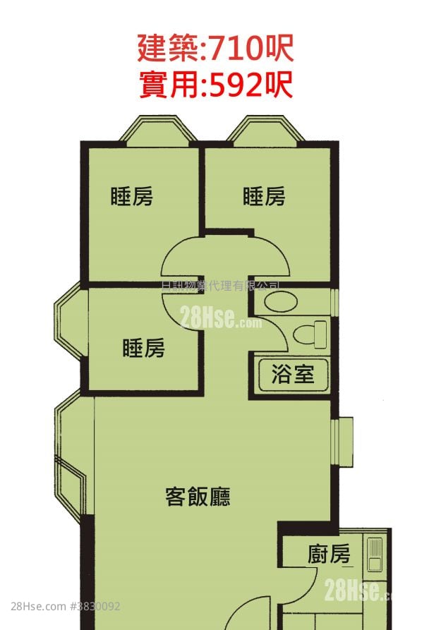 海滨花园 租盘 2 房 , 1 浴室 592 平方尺