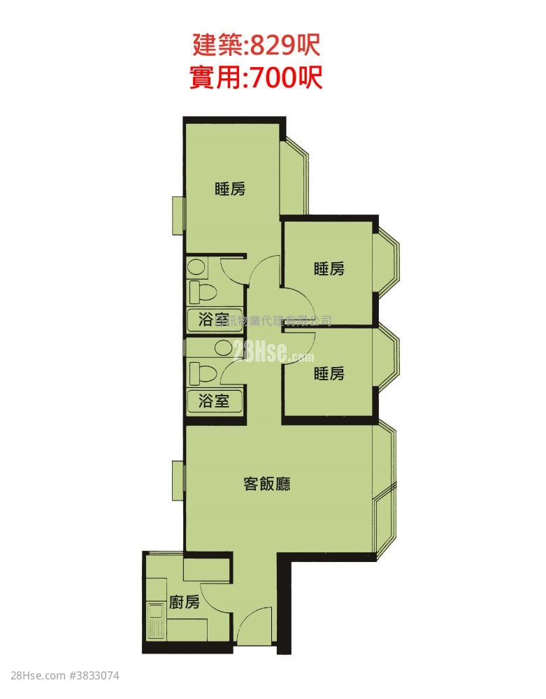 海滨花园 租盘 3 房 , 2 浴室 660 平方尺