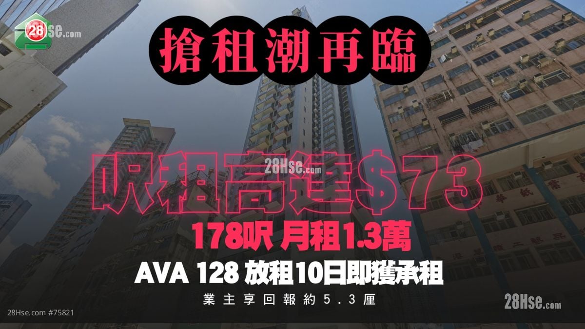 【纳米盘尺租高达$73】西营盘AVA 128零议价租出！业主放租10日即被抢 轻松稳袋5.3厘回报
