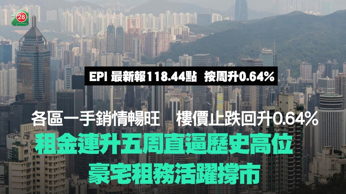 各区一手销情畅旺　楼价止跌回升0.64%｜租金连升五周直逼历史高位　豪宅租务活跃撑市