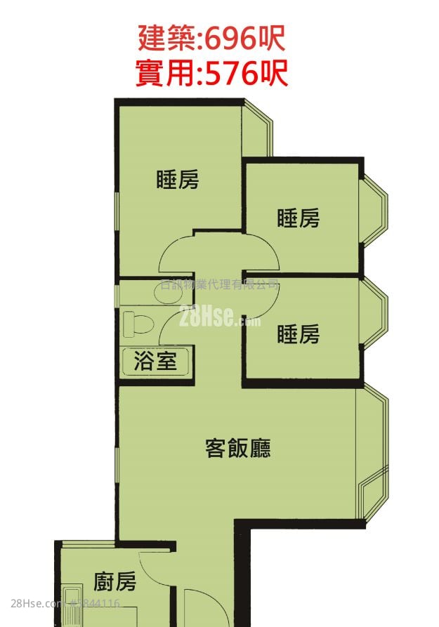 海濱花園 售盤 3 房 , 1 浴室 576 平方呎