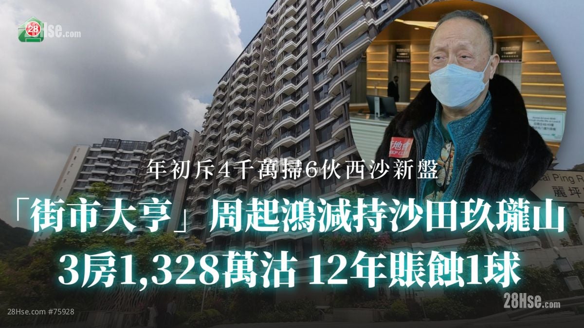 「街市大亨」周起鴻減持沙田玖瓏山 3房1,328萬沽 12年賬蝕1球丨年初斥4千萬掃6伙西沙新盤
