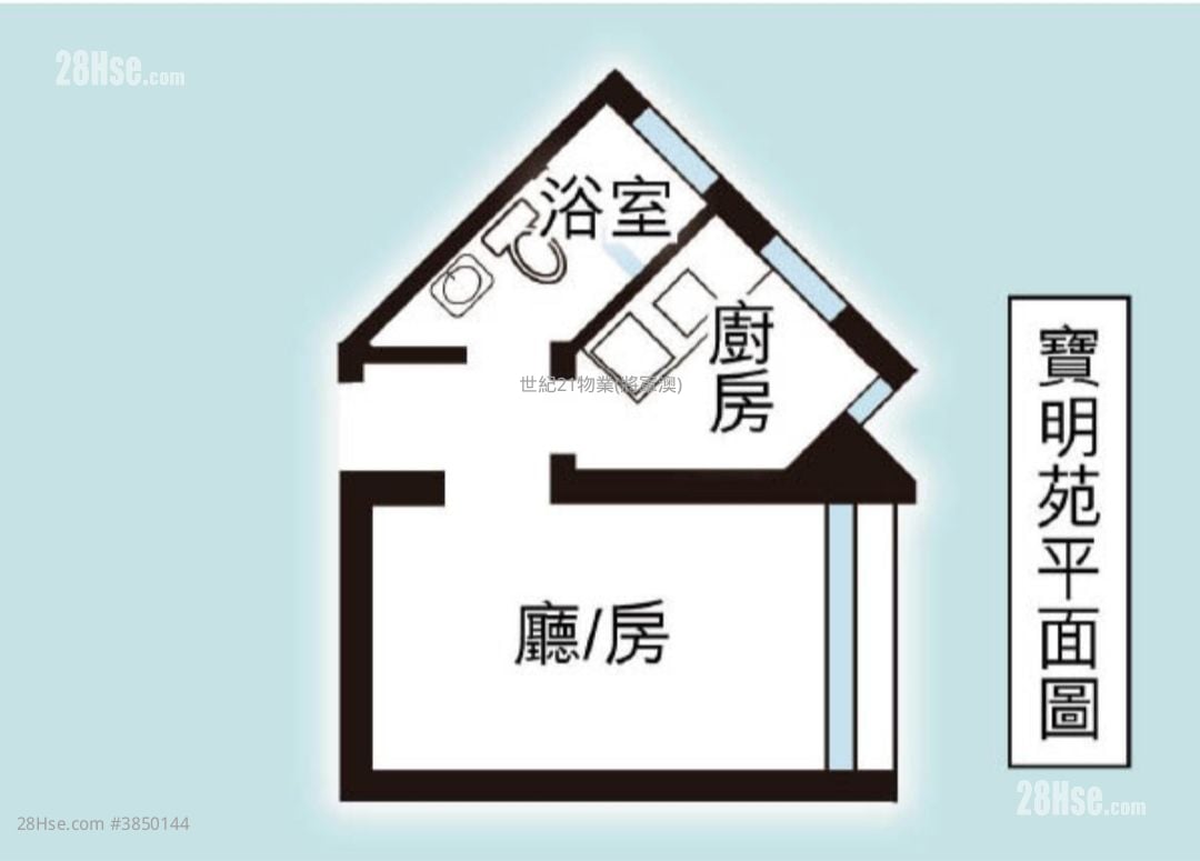寶明苑 租盤 開放式間隔 , 1 浴室 211 平方呎