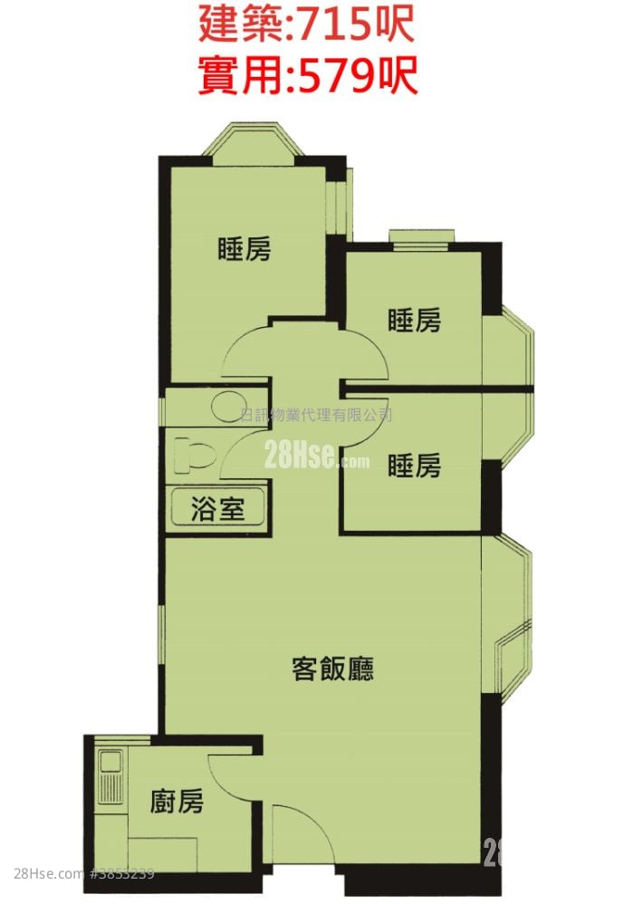 海濱花園 租盤 3 房 , 1 浴室 579 平方呎