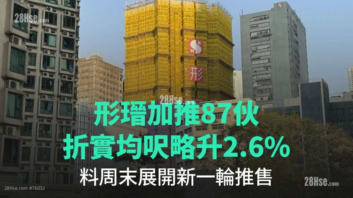 形瑨加推87伙	折實均呎略升2.6%｜料周末展開新一輪推售