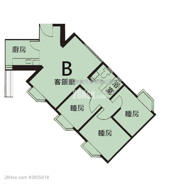 海灣花園 租盤 3 房 , 1 浴室 547 平方呎