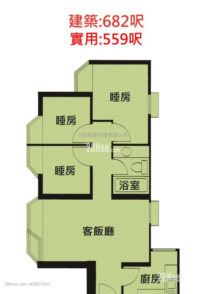 海濱花園 售盤 3 房 , 1 浴室 559 平方呎