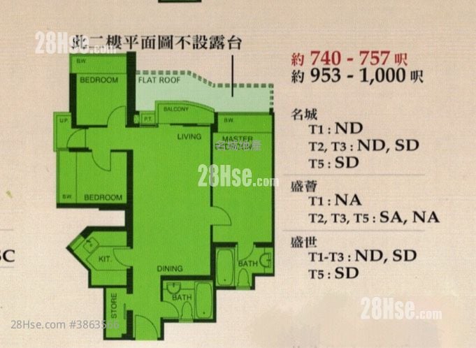 名城 租盤 3 房 , 2 浴室 757 平方呎