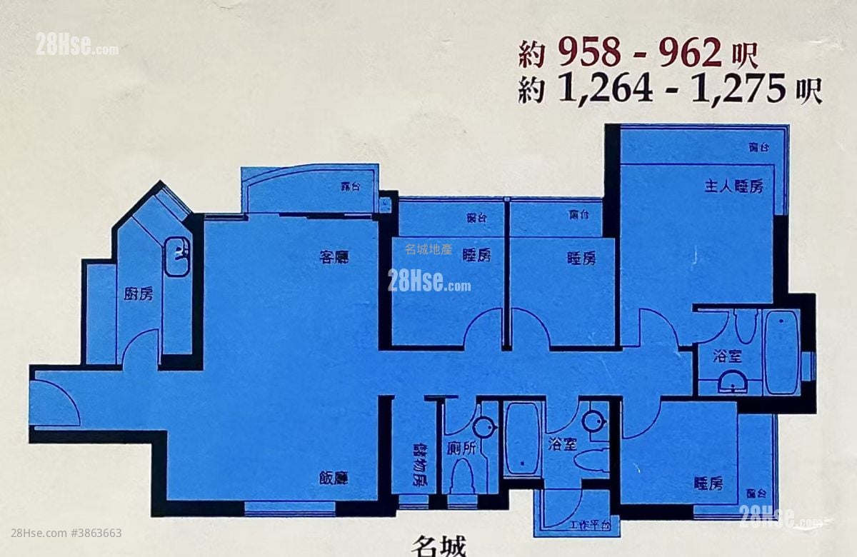 名城 租盤 4 房 , 3 浴室 959 平方呎