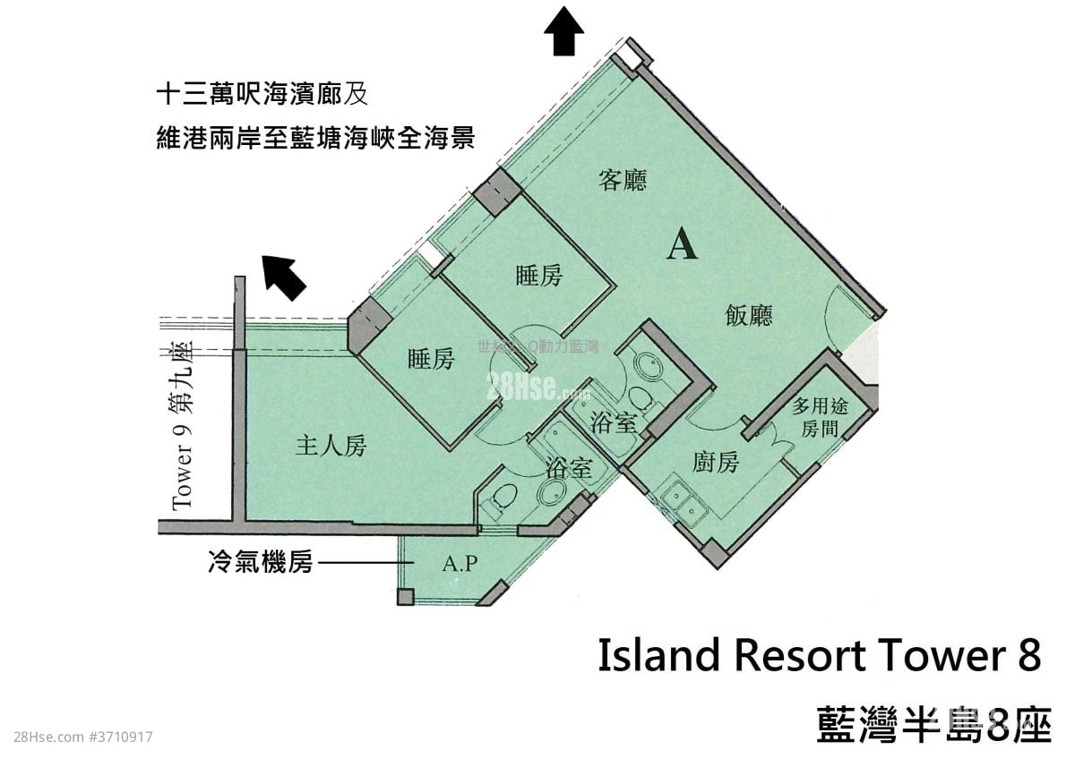 蓝湾半岛 租盘 3 房 , 2 浴室 728 平方尺