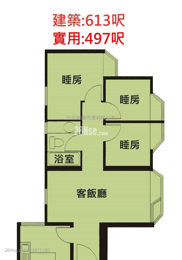 海濱花園 租盤 3 房 , 1 浴室 497 平方呎