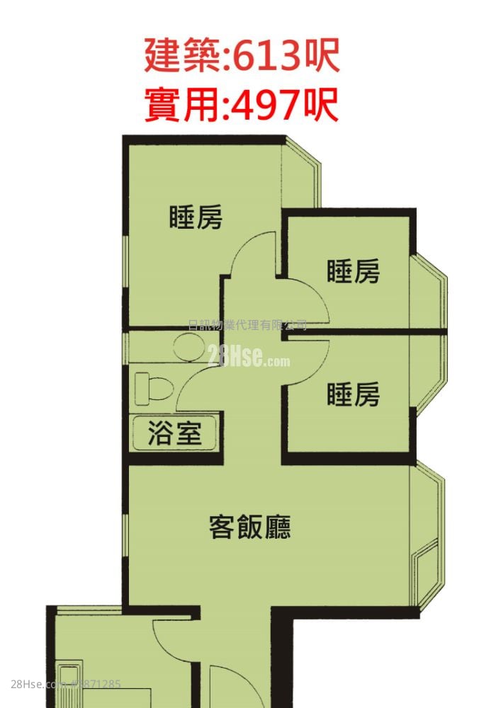 海濱花園 租盤 3 房 , 1 浴室 540 平方呎