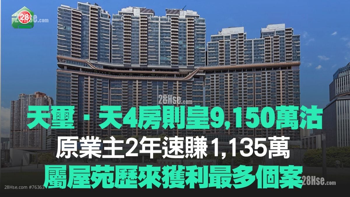天璽‧天4房則皇9,150萬沽 原業主2年速賺1,135萬 屬屋苑歷來獲利最多個案