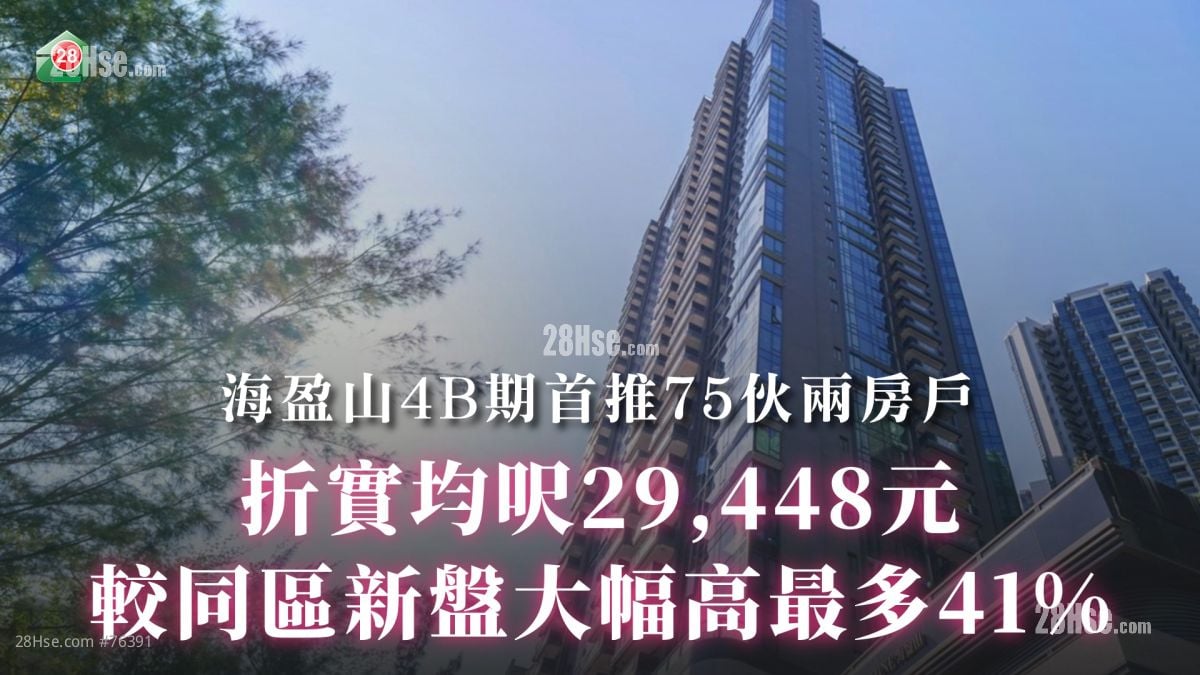 海盈山4B期首推75伙兩房戶｜折實均呎29,448元   較同區新盤高最多41%