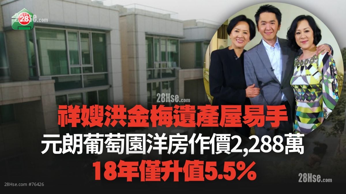 祥嫂洪金梅元朗葡萄园遗产屋2,288万沽 18年仅升值5.5%