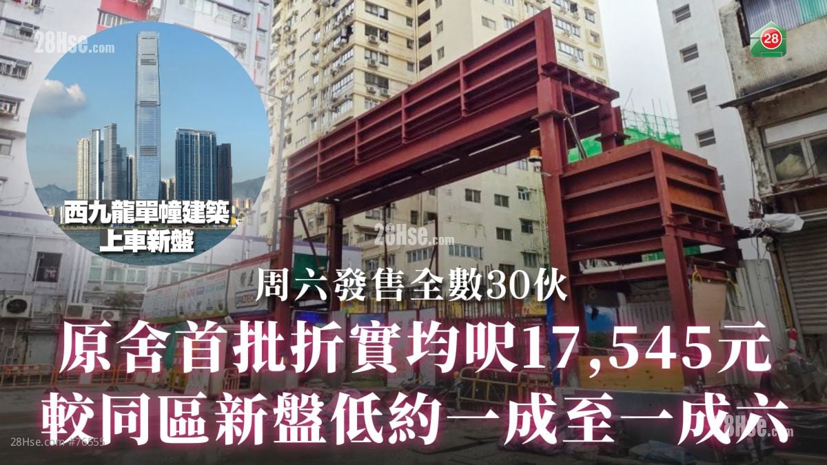 原舍首批折實均呎17,545元  較同區新盤低約一成至一成六｜周六發售全數30伙