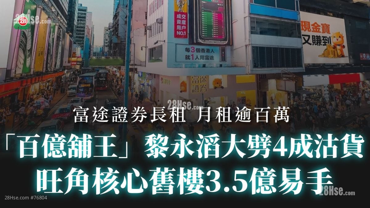 「百億舖王」黎永滔大劈4成沽貨 旺角核心舊樓3.5億易手 富途證券月繳百萬租