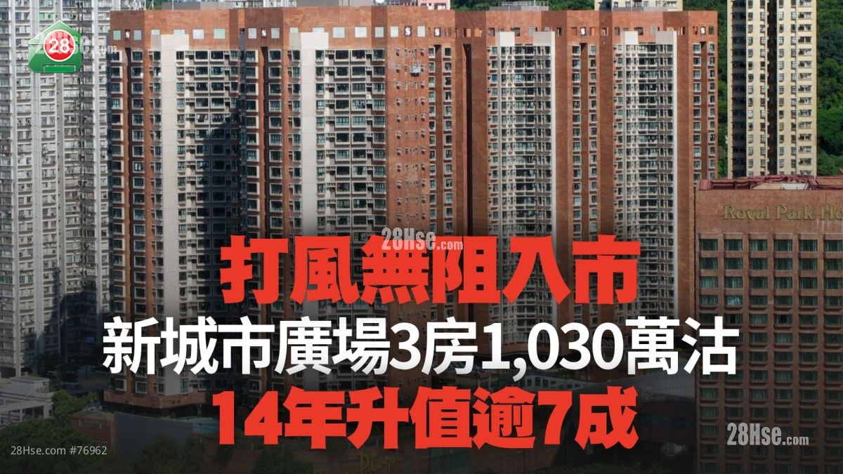 打风无阻入市！新城市广场3房1,030万沽 14年升值逾7成