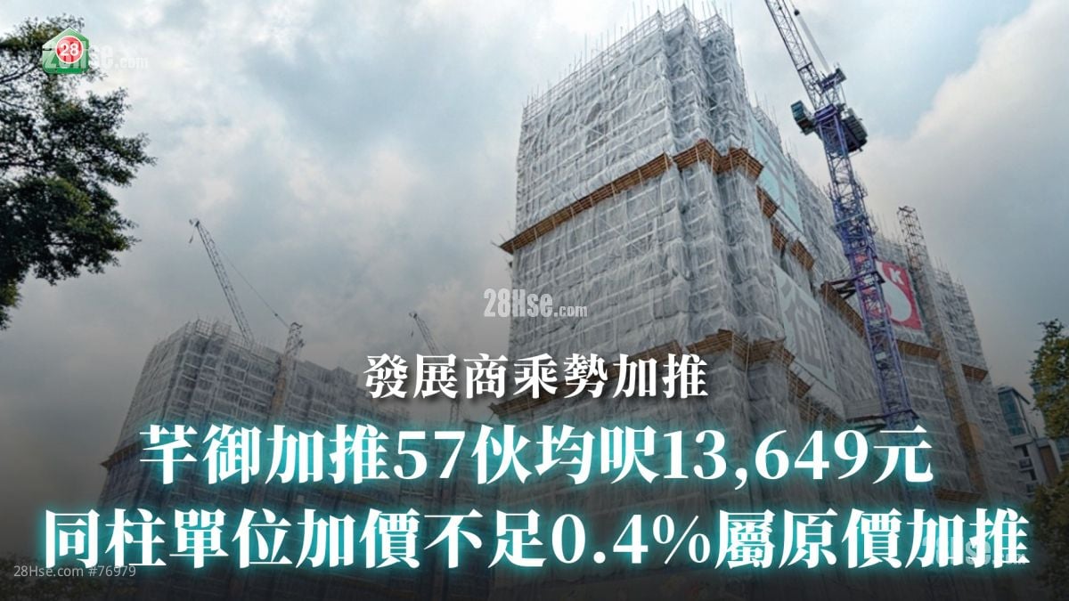 芊御加推57伙均呎13,649元｜同柱單位加價不足0.4%屬原價加推