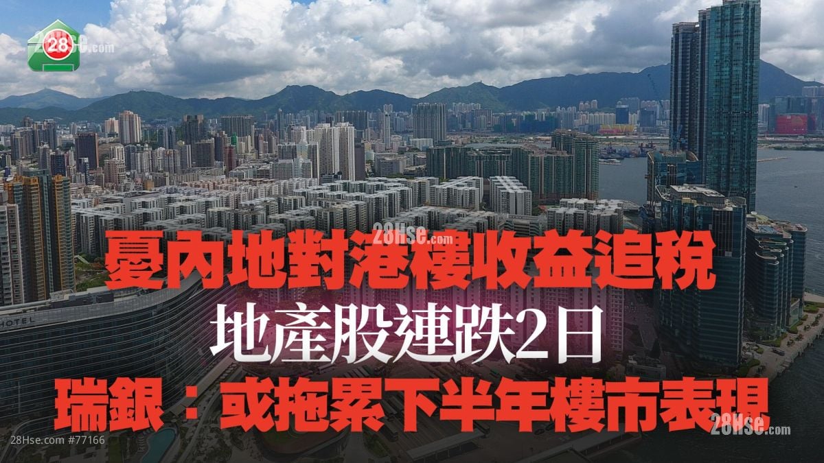 憂內地對港樓收益追稅 地產股連跌2日！瑞銀：或拖累下半年樓市表現