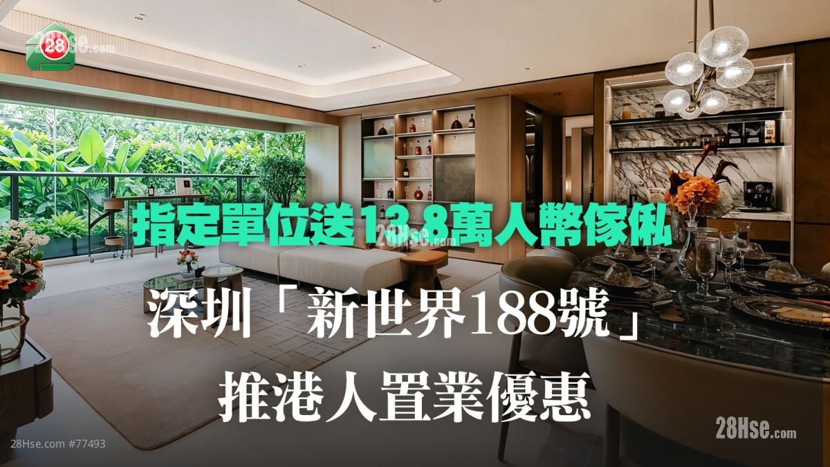 深圳「新世界188號」推港人置業優惠 指定單位送13.8萬人幣傢俬