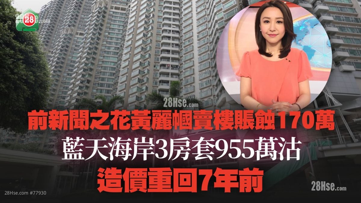 前新聞之花黃麗幗賣樓賬蝕170萬 藍天海岸3房套955萬沽 造價重回7年前