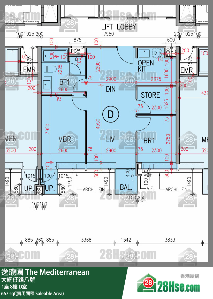 逸瓏園 1座8樓 D室 平面圖