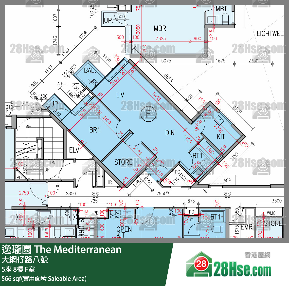 逸瓏園 5座 8樓 F室 平面圖