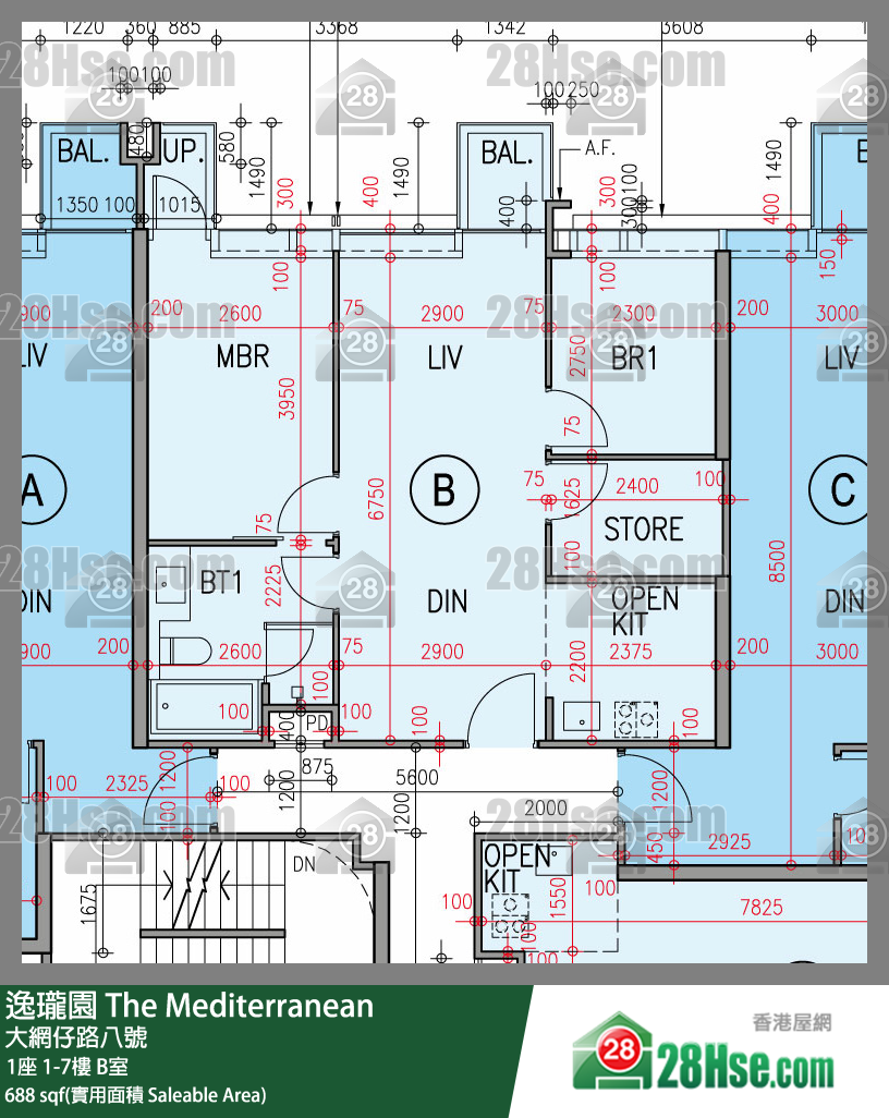 逸瓏園 1座 2樓 B室 平面圖