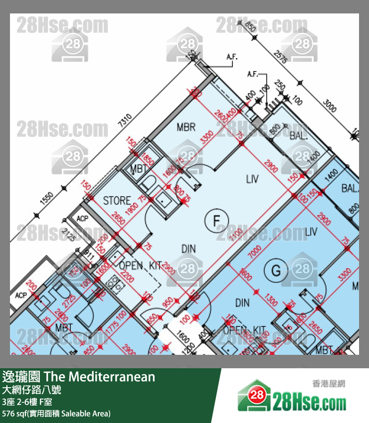 逸瓏園 3座 6樓 F室 平面圖