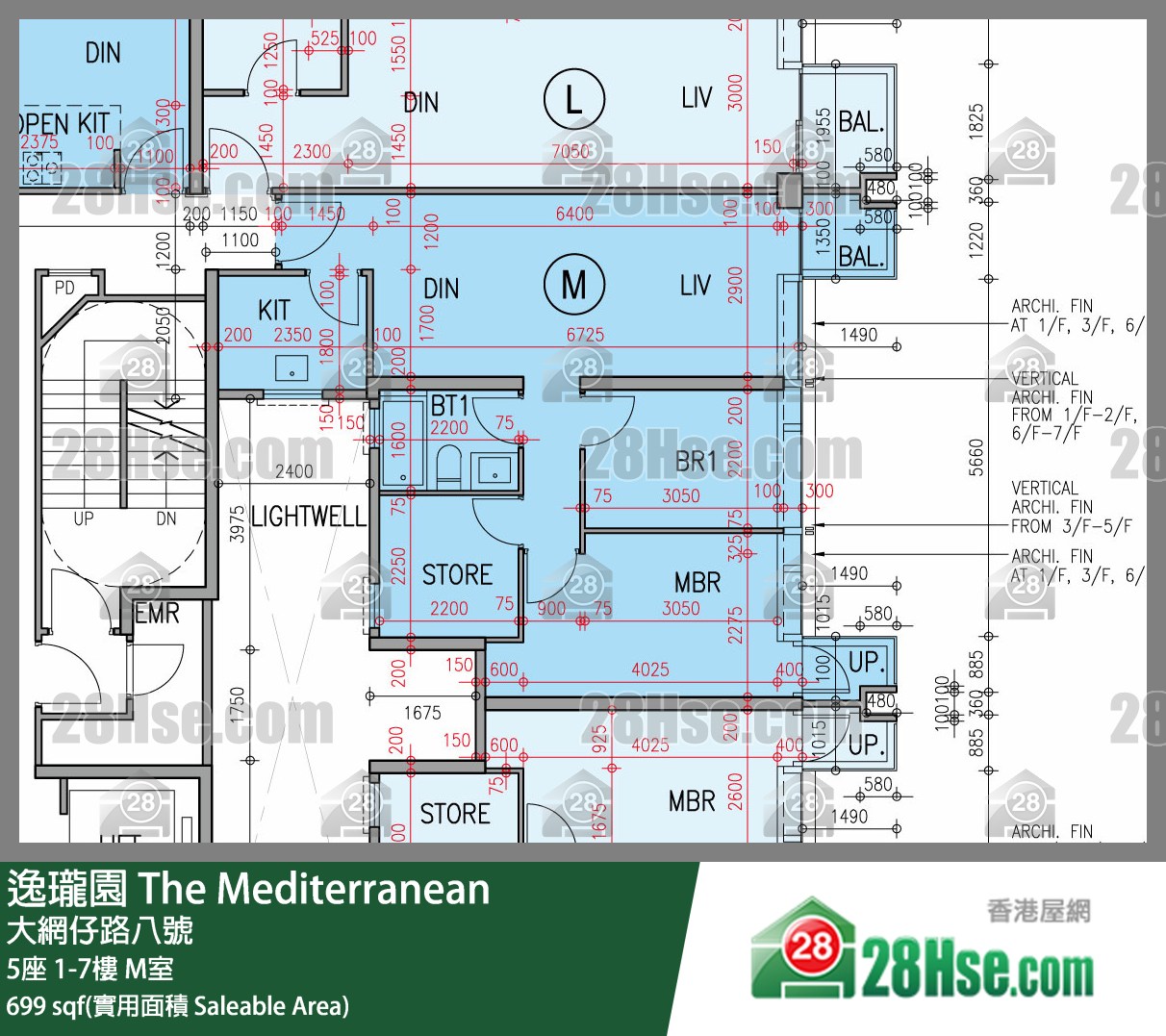 逸瓏園 5座5樓 M室 平面圖