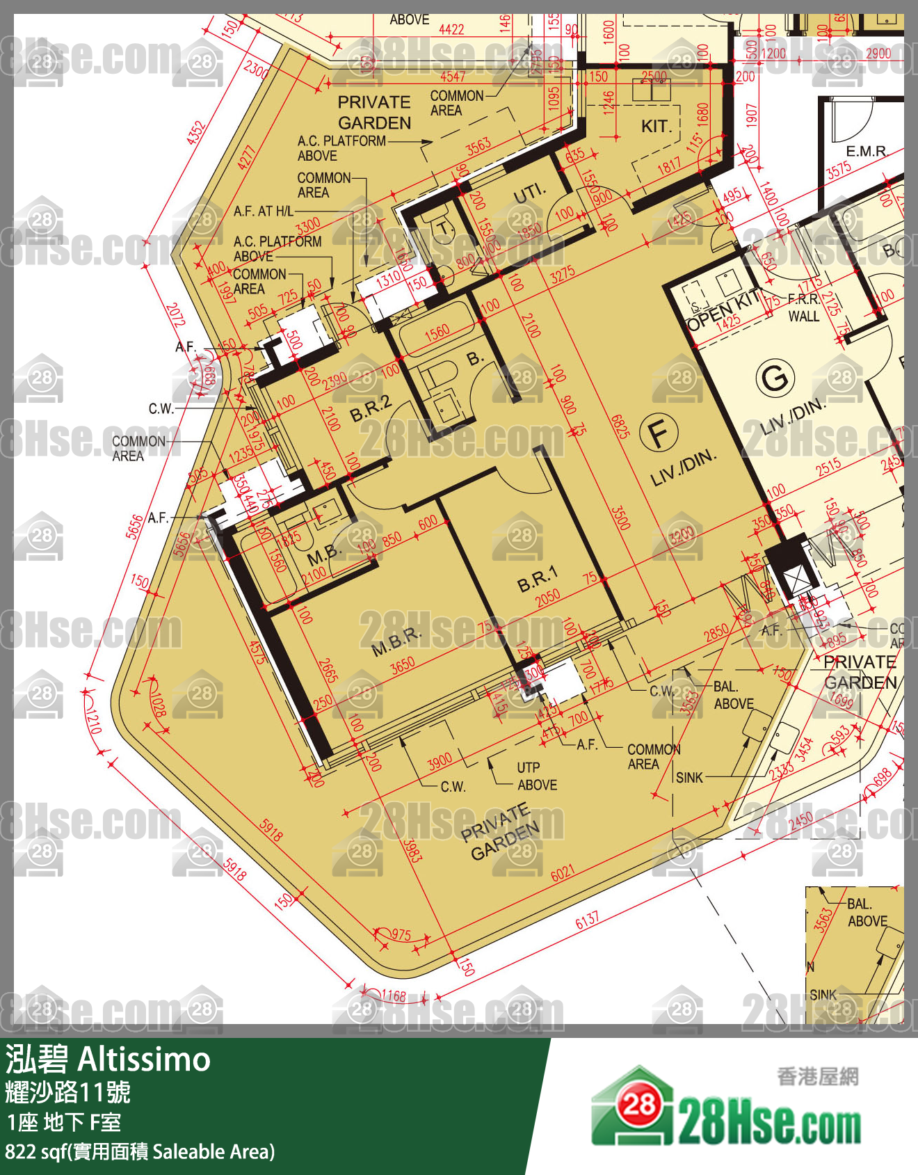 泓碧 大厦 1座 F室 平面图