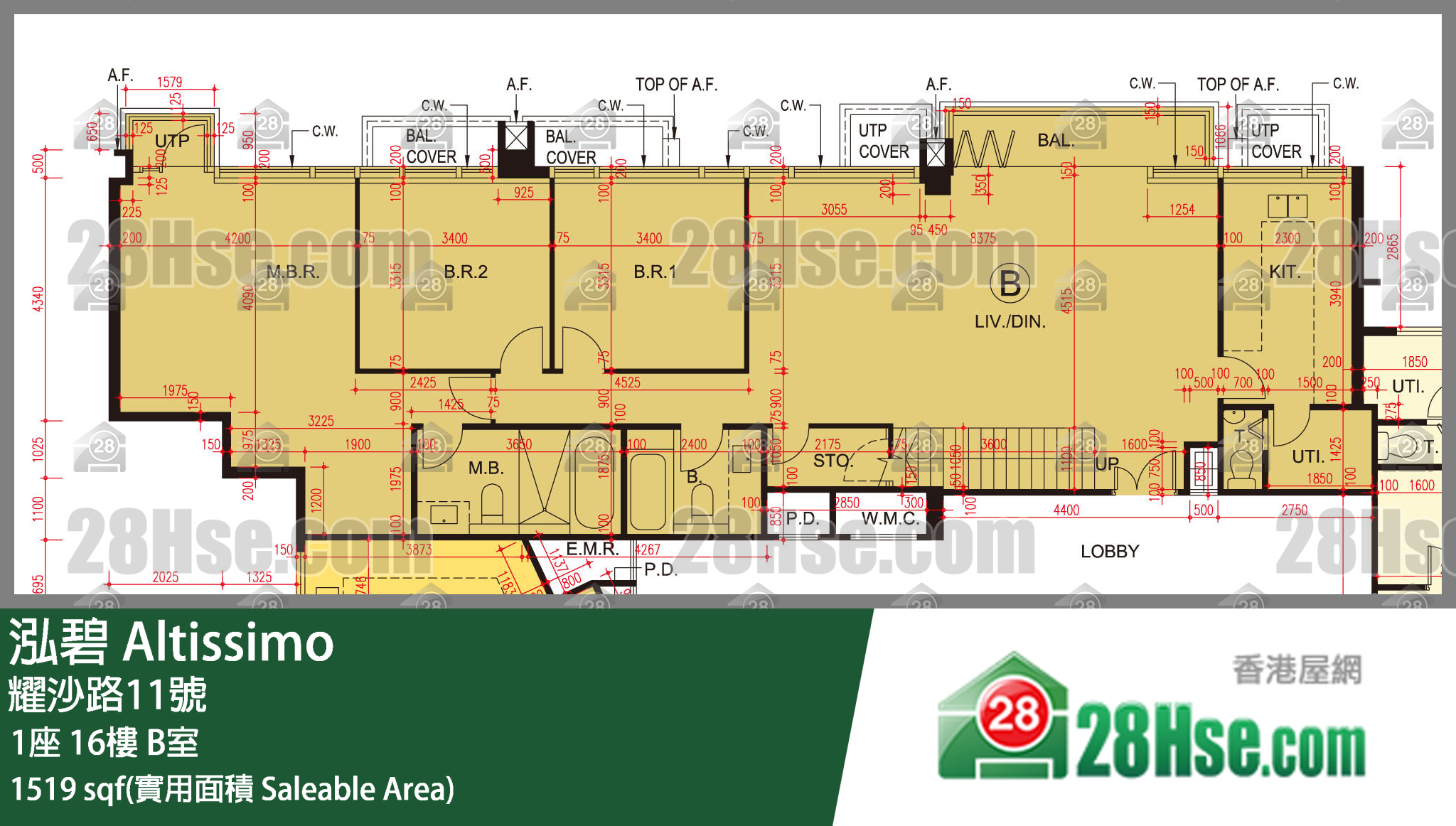 泓碧 大厦 1座 16楼 B室 平面图
