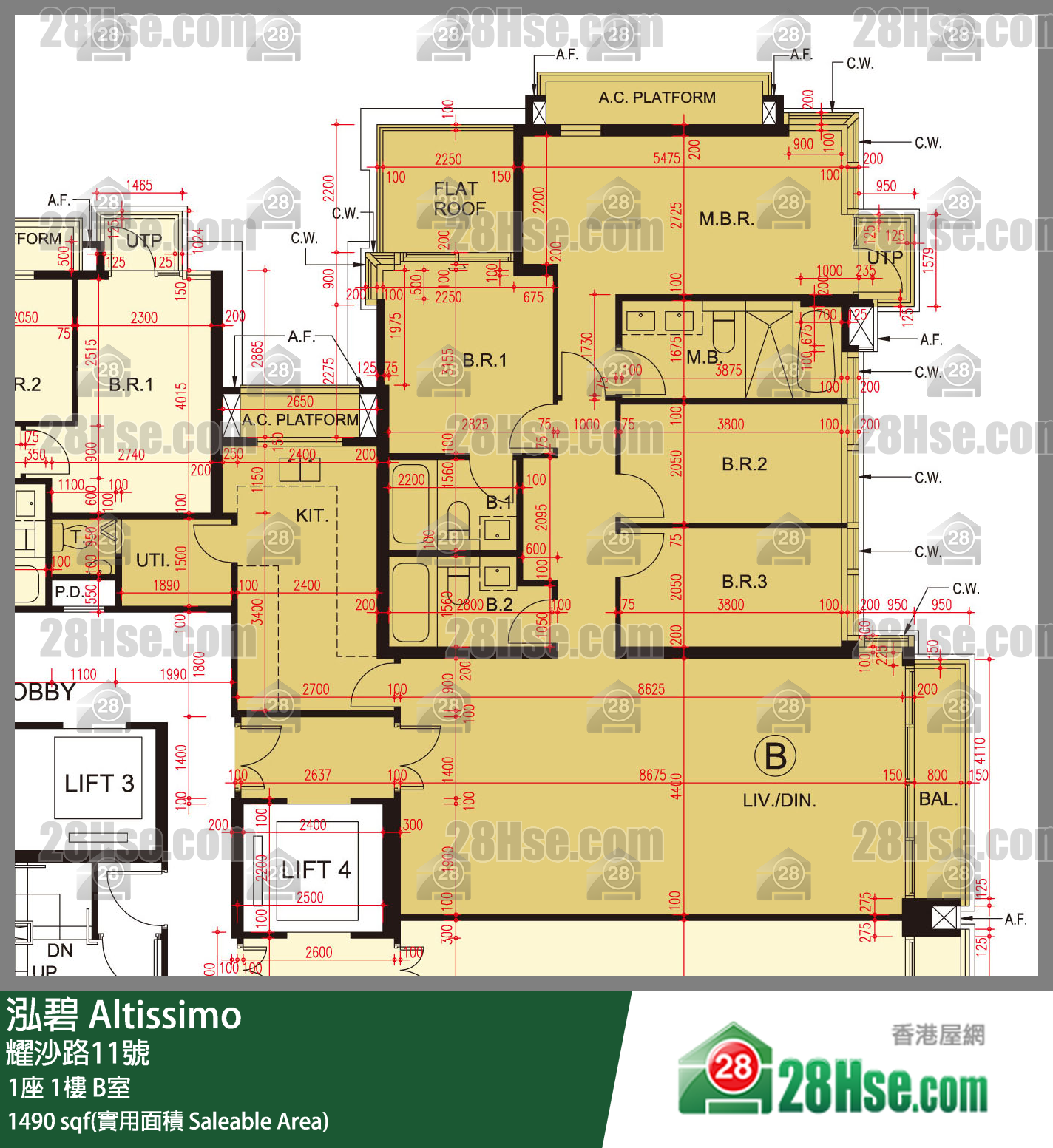 泓碧 大厦 1座 1楼 B室 平面图