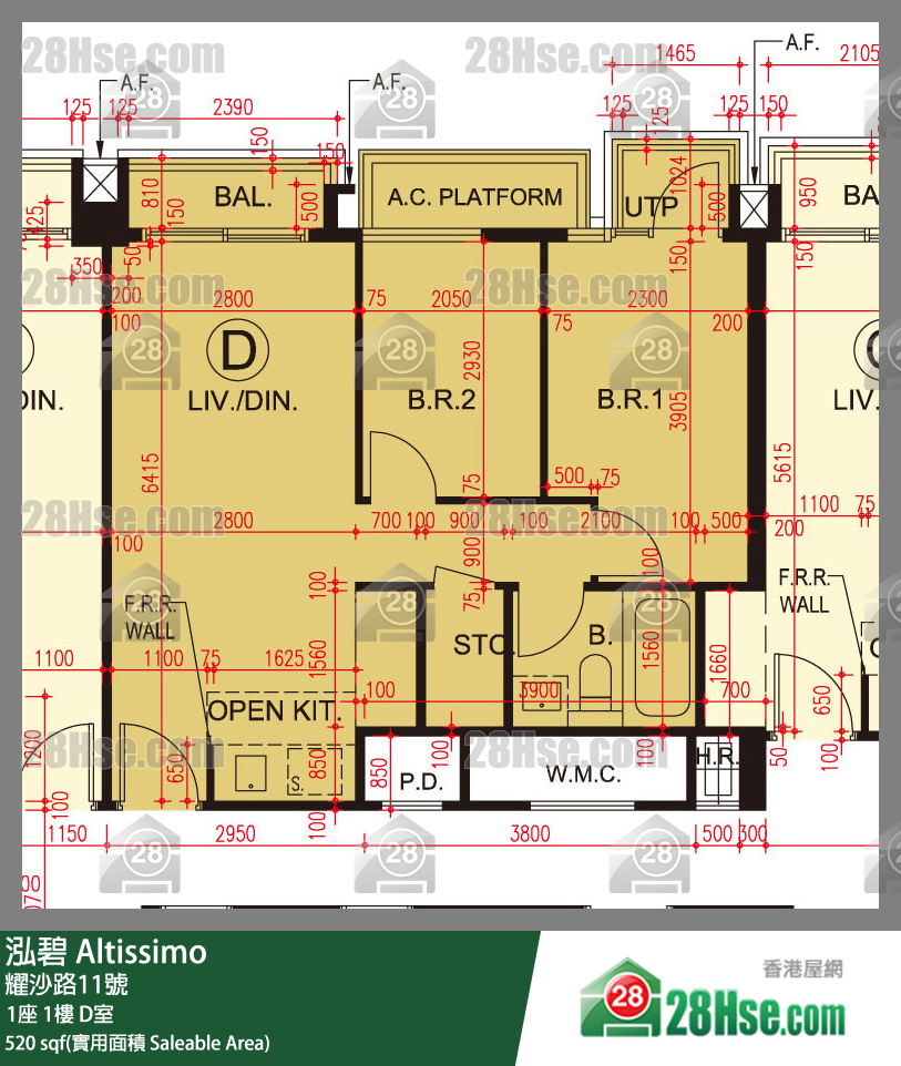 泓碧 大廈 1座 1樓 D室 平面圖