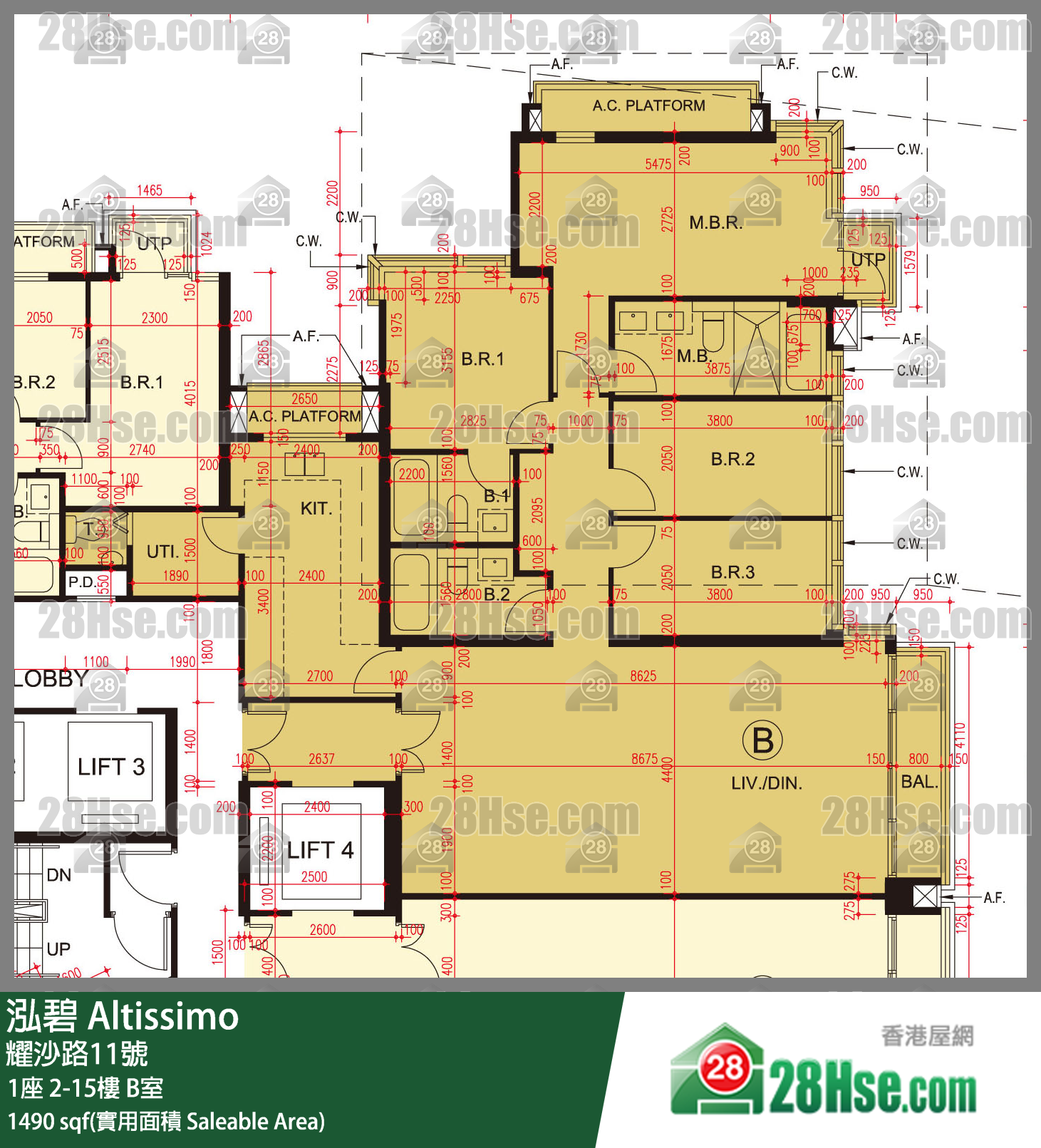 泓碧 大廈 1座 3樓 B室 平面圖