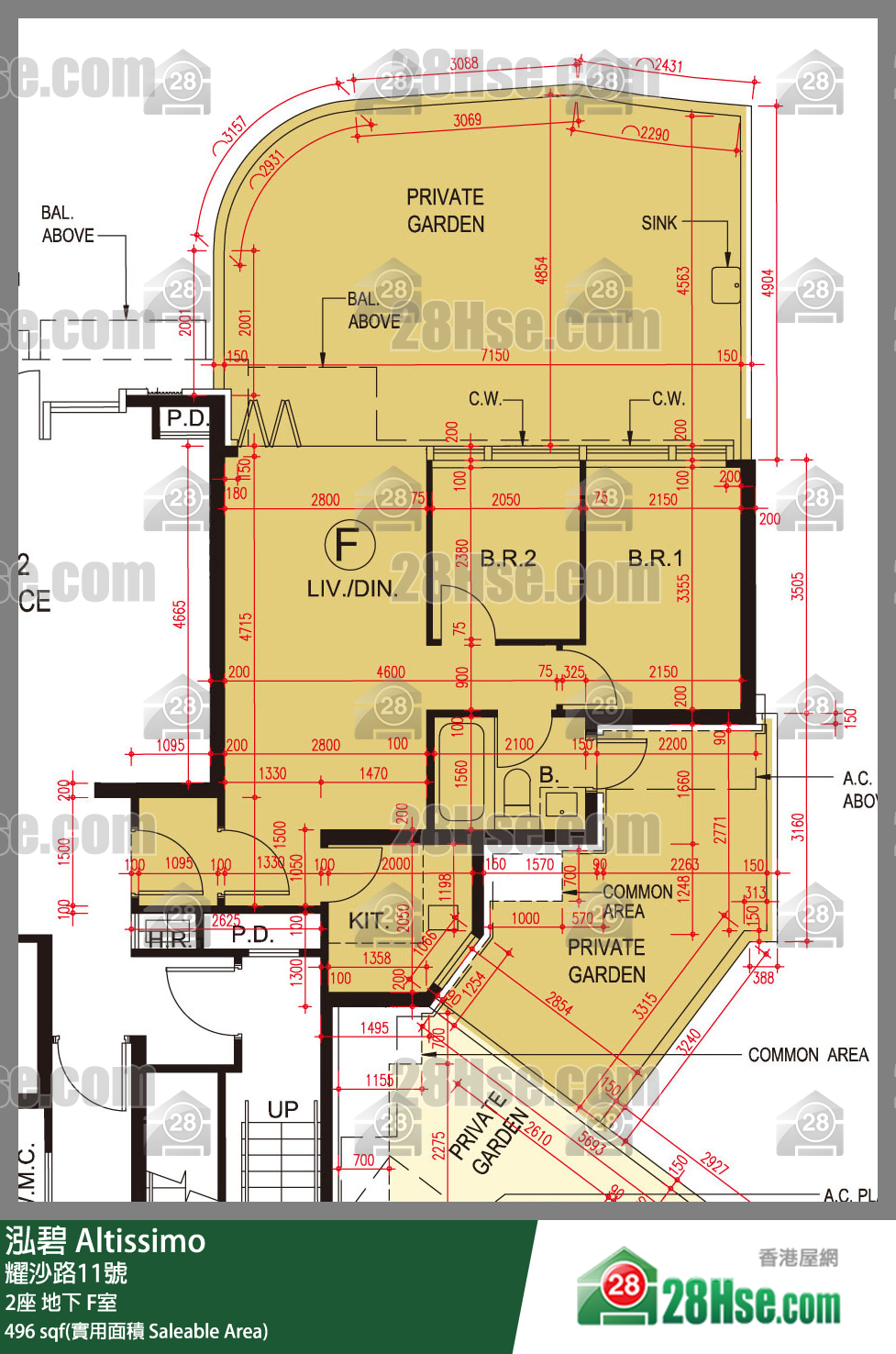 泓碧 大廈 2座 F室 平面圖
