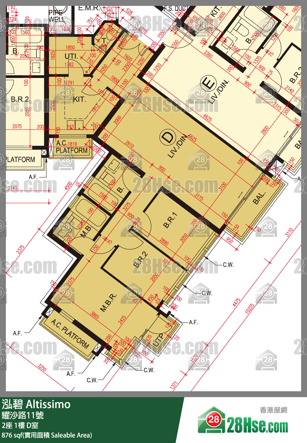 泓碧 大廈 2座 1樓 D室 平面圖