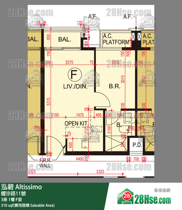 泓碧 大廈 3座 1樓 F室 平面圖