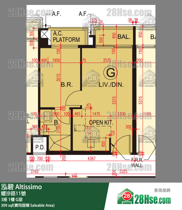 泓碧 大廈 3座 1樓 G室 平面圖