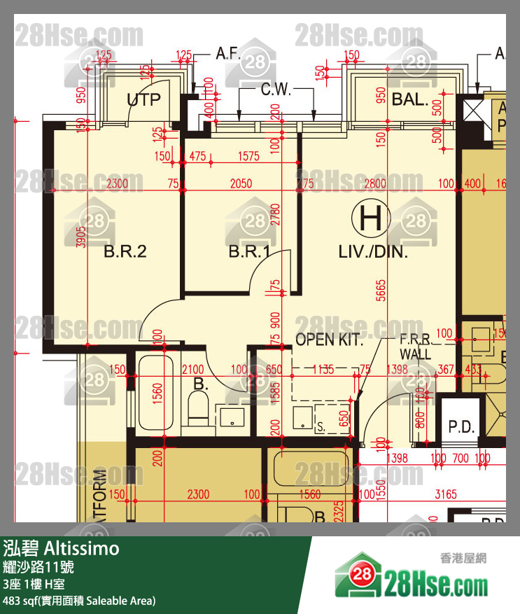 泓碧 大廈 3座 1樓 H室 平面圖