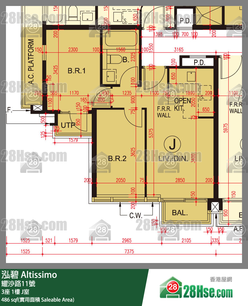 泓碧 大廈 3座 1樓 J室 平面圖